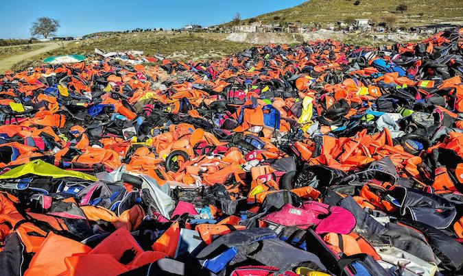 Lifejacket graveyard on Lesvos. Josh Webb volunteer interview.
