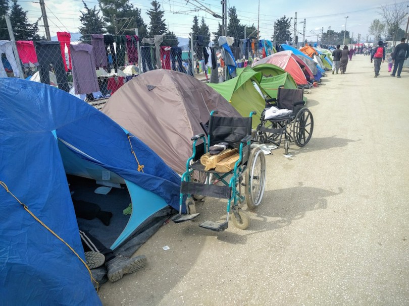The juxtaposition here seems horrific, as the elderly and disabled are forced to sleep on the ground