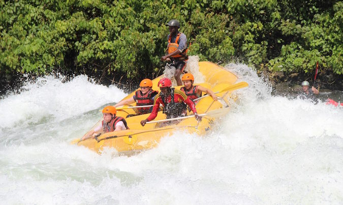Emily Kennedy, whitewater rafting on Nile in Uganda